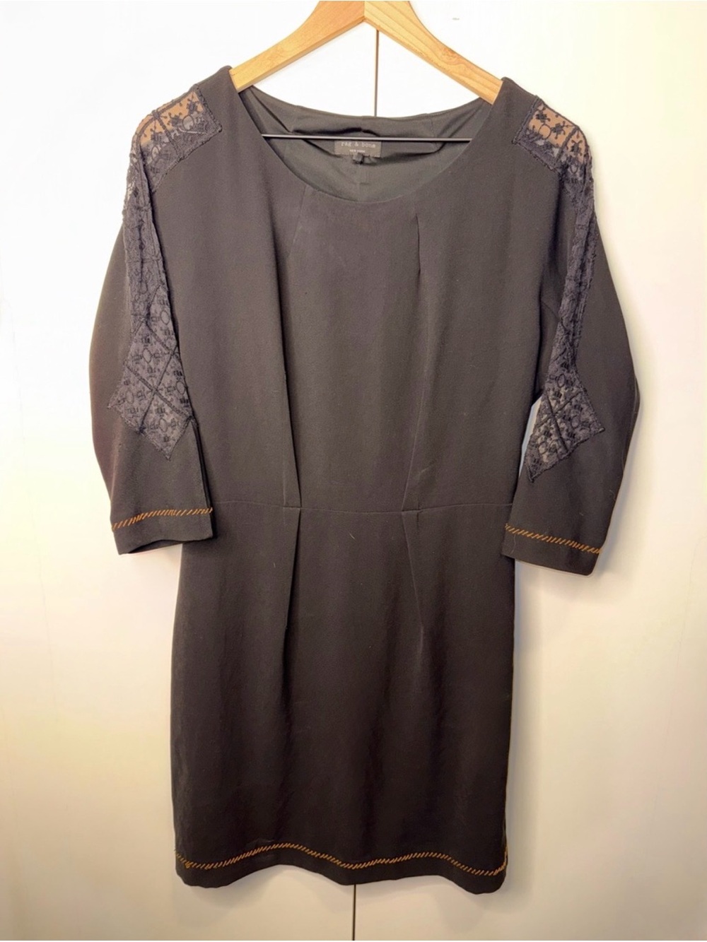 Rag & Bone Black 3/4 Sleeve Lace Inset Shift Dress